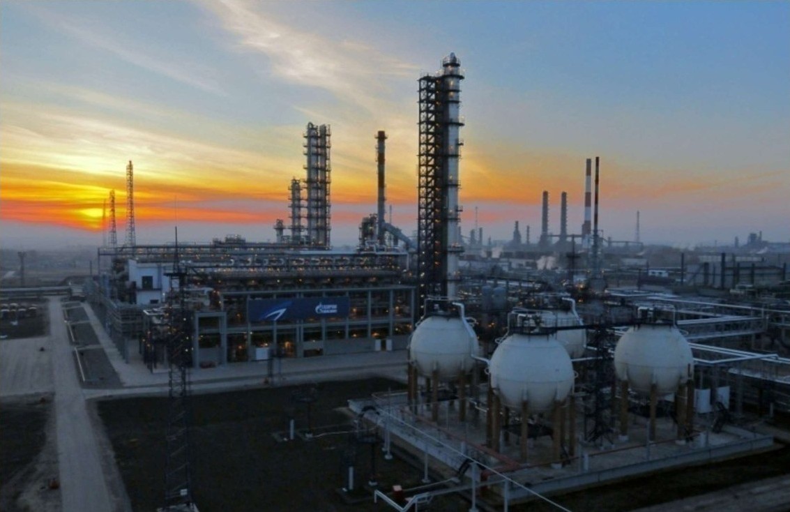 Omsk refinery at sunset